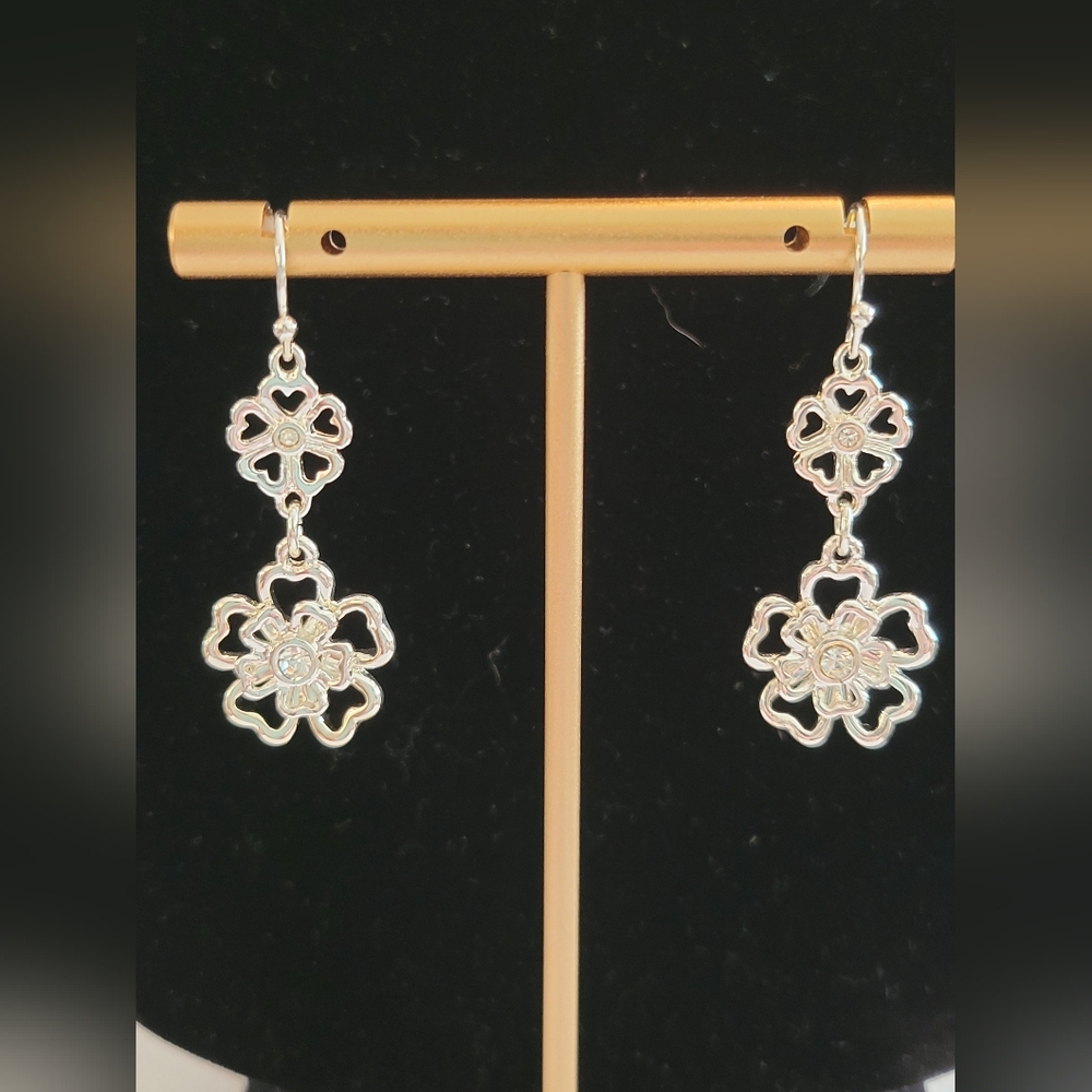 Avon In Bloom Silvertone Floral Dangle Earrings